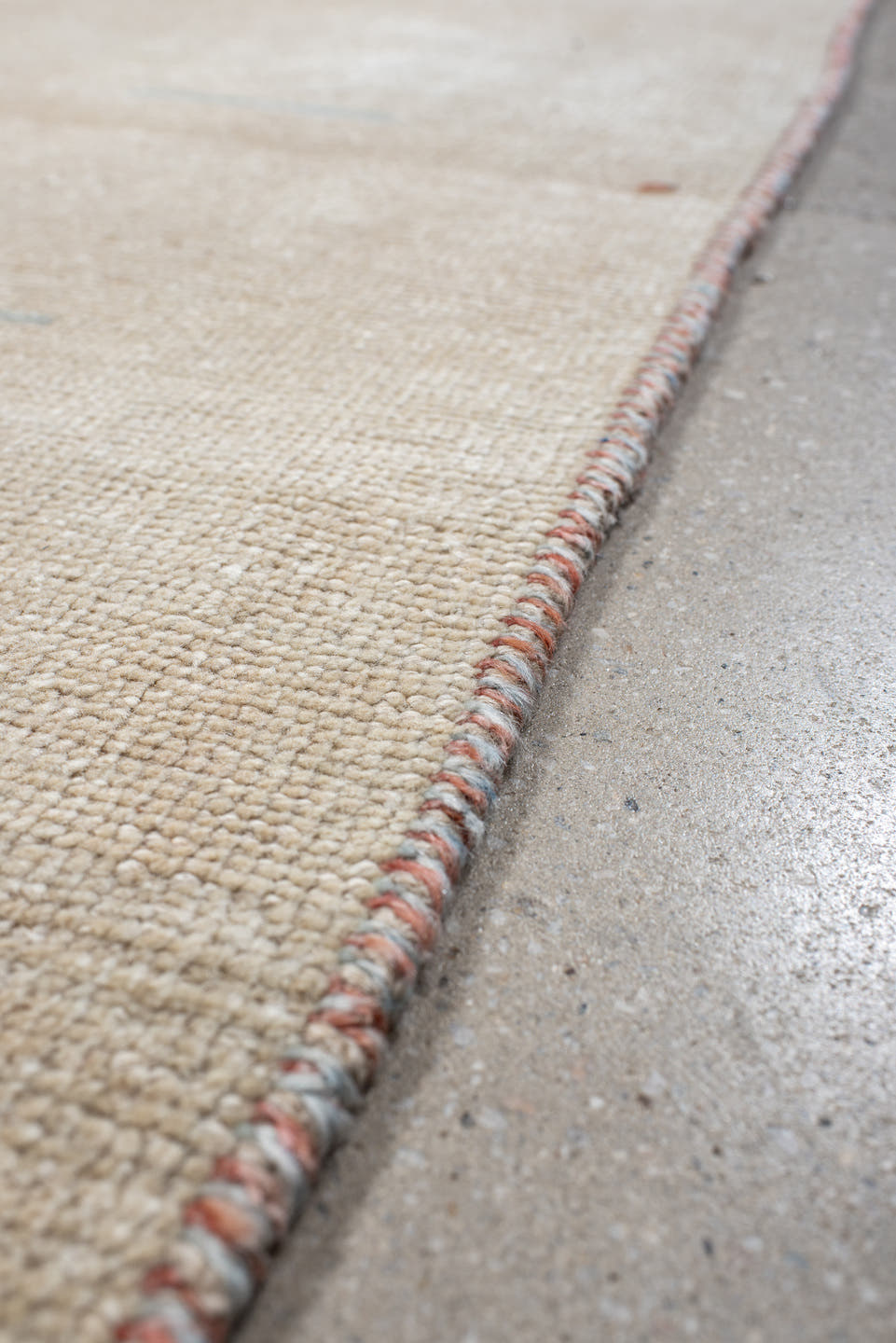 6' x 9' one-of-a-kind handmade vintage Gabbe medium size rug. Color palette: ivory, pale blue, blush, cream, light blue