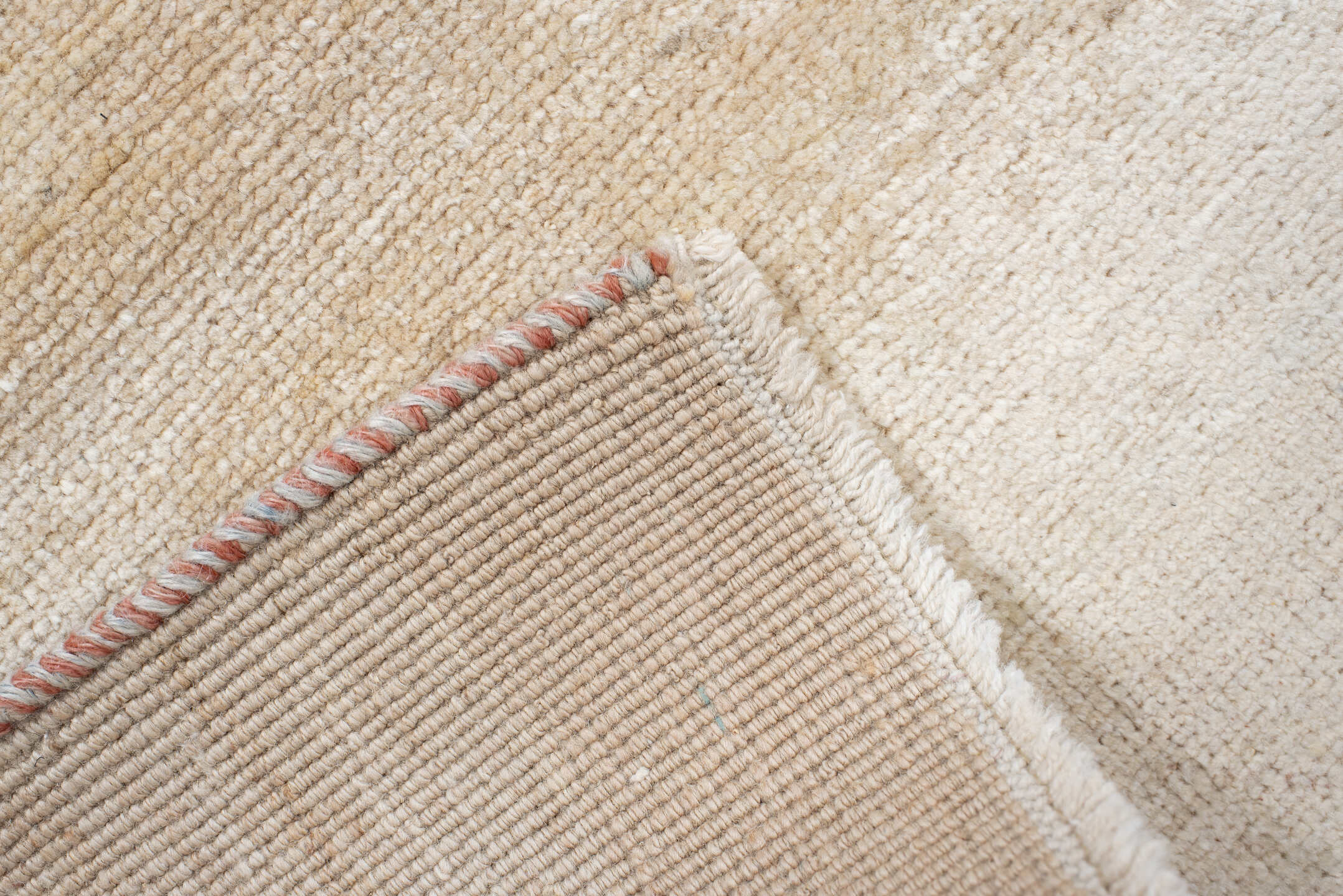6' x 9' one-of-a-kind handmade vintage Gabbe medium size rug. Color palette: ivory, pale blue, blush, cream, light blue