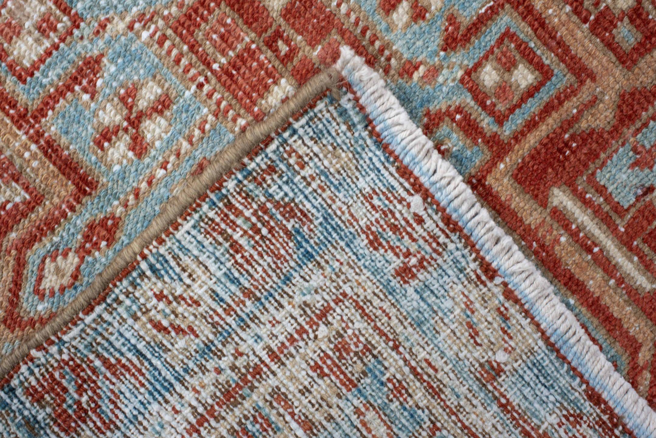 2' x 14' one-of-a-kind handmade vintage Heriz runner rug. Color palette: brown, dark gray, floral white, gainsboro, gray