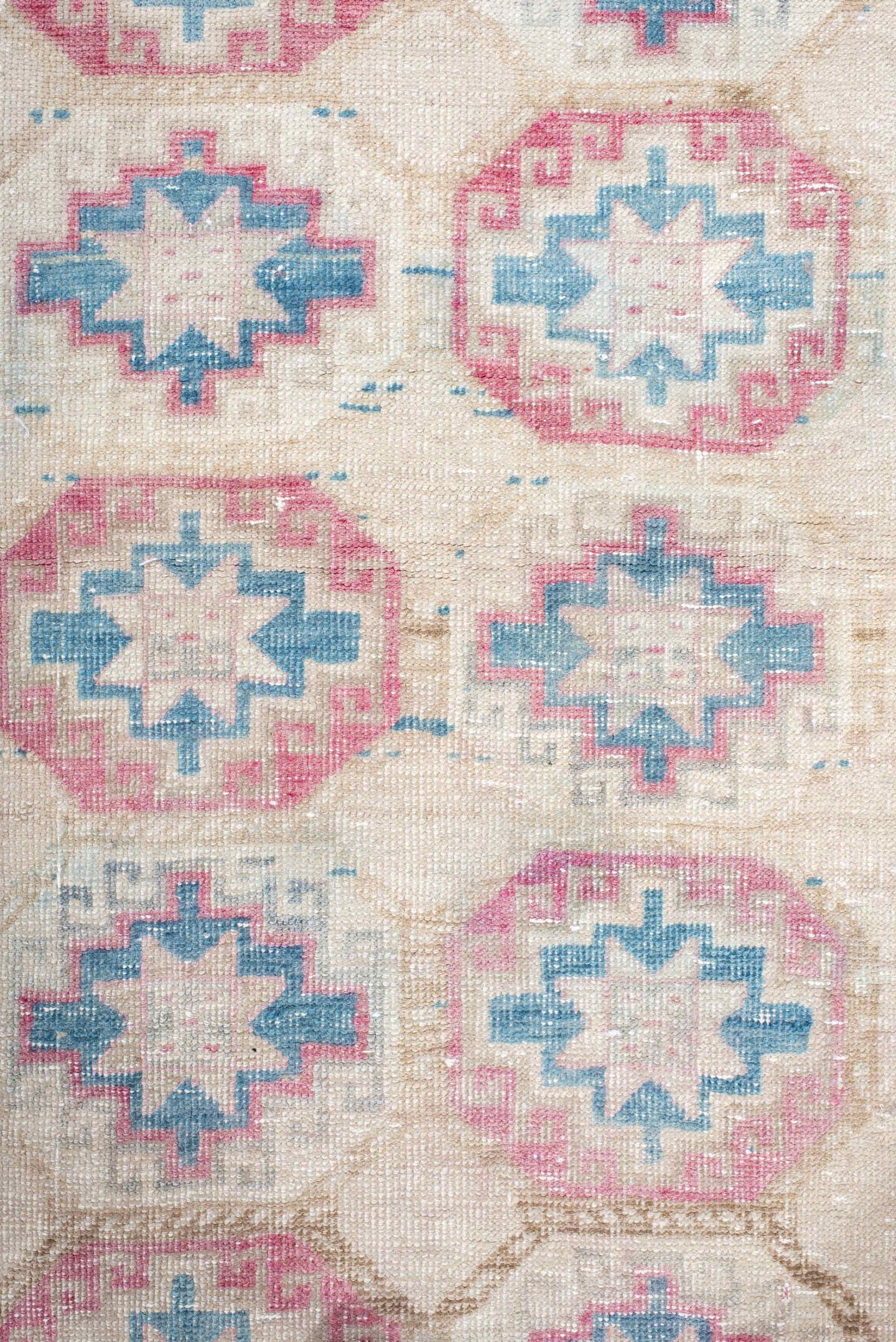 3' x 10' one-of-a-kind handmade antique Sarab runner rug. Color palette: ivory, sky blue, rose, beige, taupe, light blue