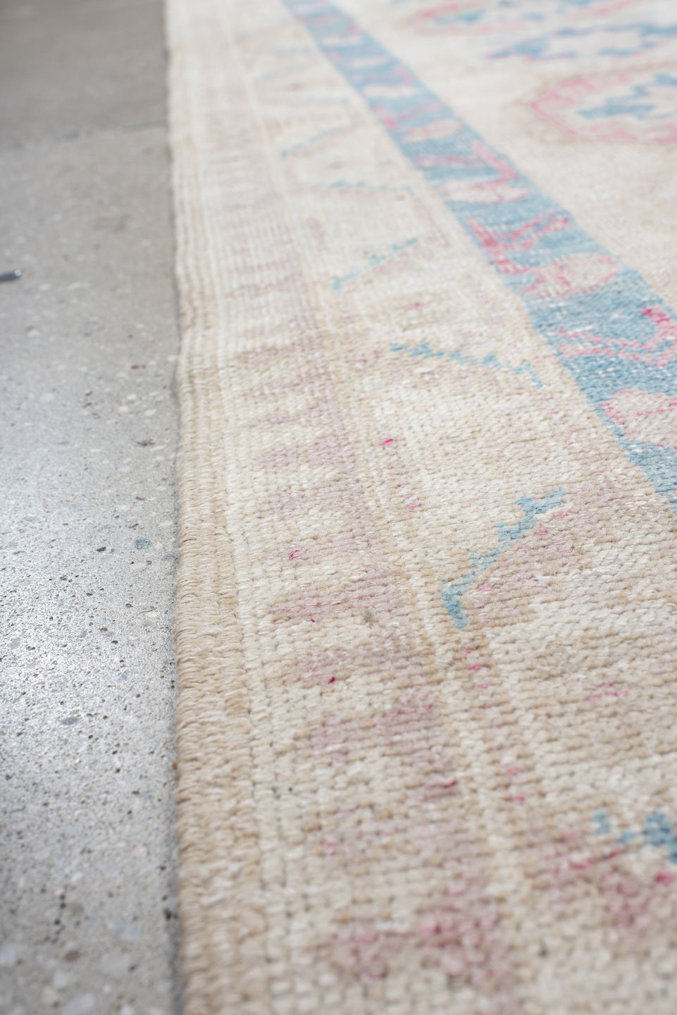 3' x 10' one-of-a-kind handmade antique Sarab runner rug. Color palette: ivory, sky blue, rose, beige, taupe, light blue