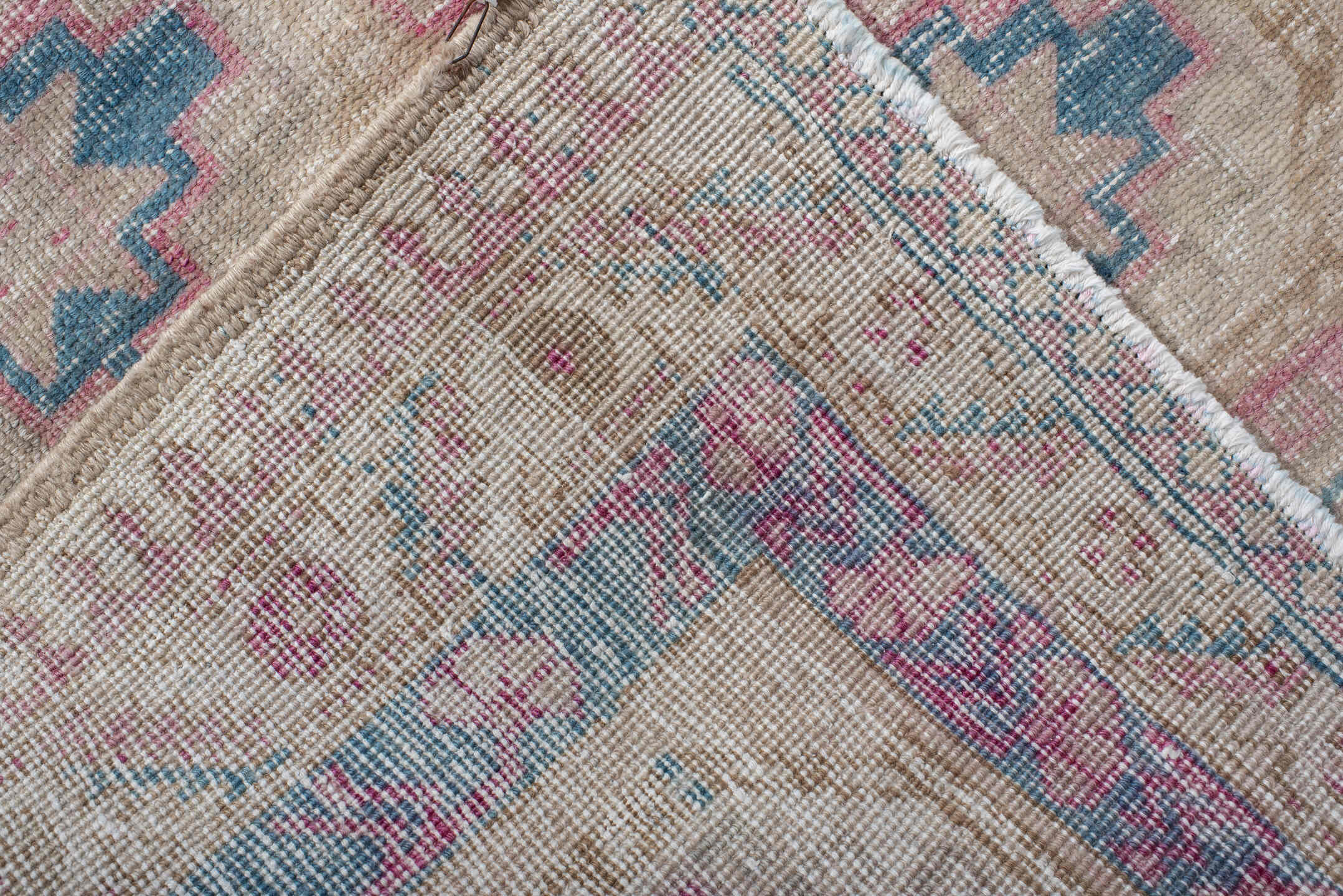 3' x 10' one-of-a-kind handmade antique Sarab runner rug. Color palette: ivory, sky blue, rose, beige, taupe, light blue
