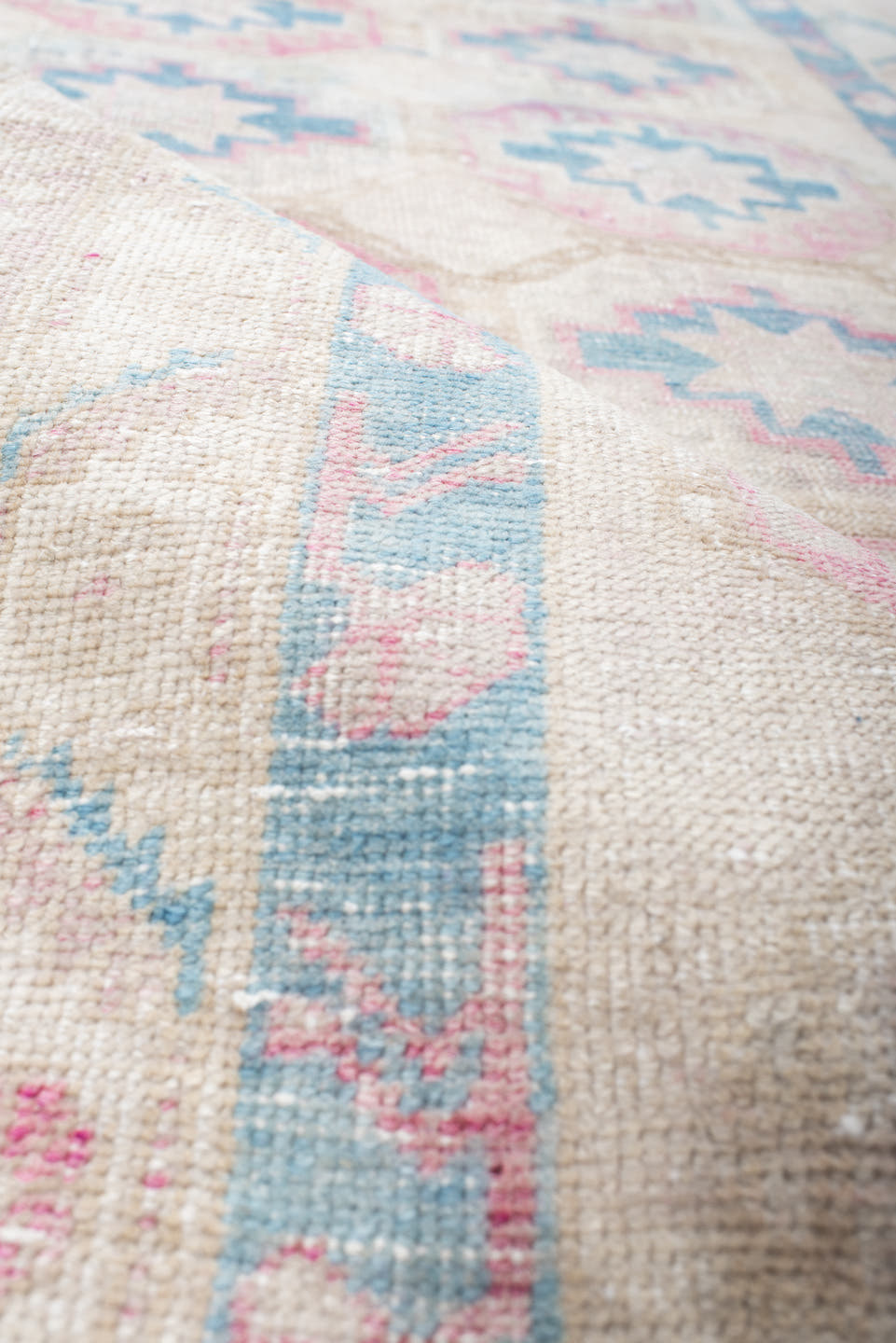 3' x 10' one-of-a-kind handmade antique Sarab runner rug. Color palette: ivory, sky blue, rose, beige, taupe, light blue