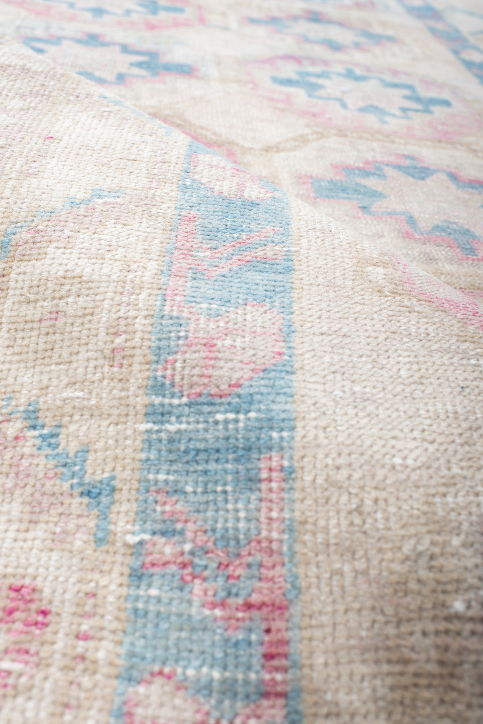 3' x 10' one-of-a-kind handmade antique Sarab runner rug. Color palette: ivory, sky blue, rose, beige, taupe, light blue