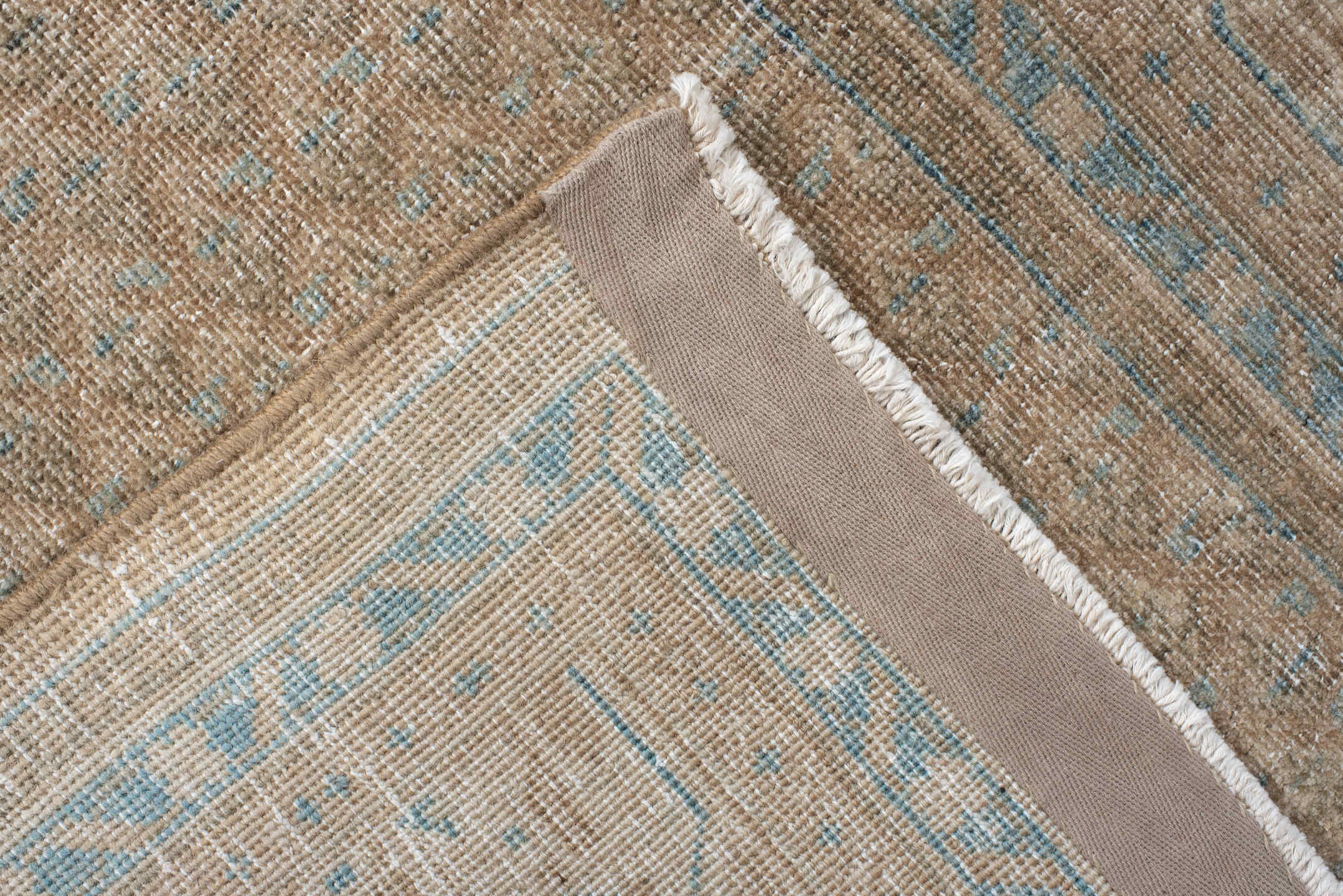 2' x 12' one-of-a-kind handmade antique Mir runner rug. Color palette: ivory, sky blue, beige, taupe, camel, light blue