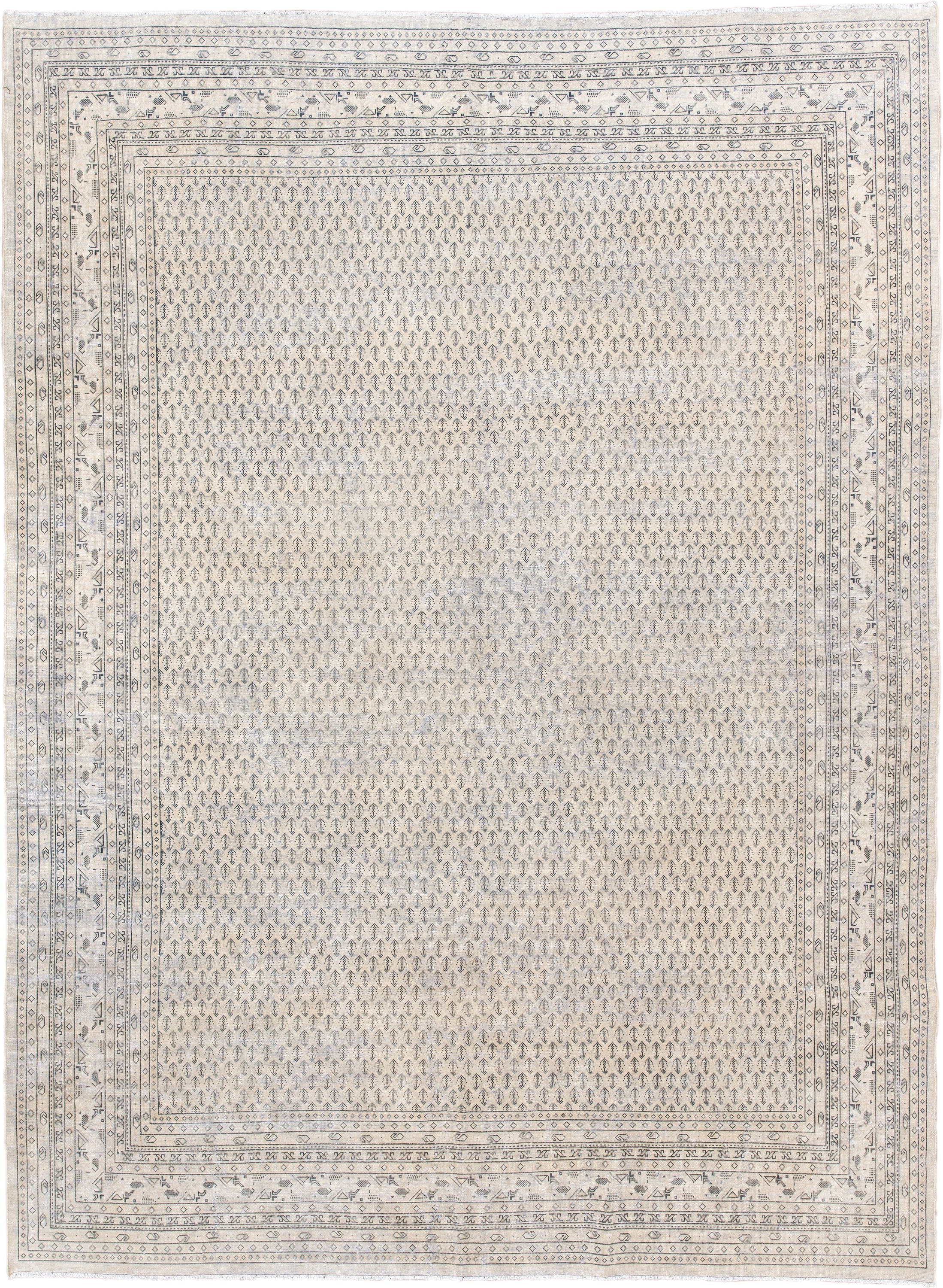 7' x 10' one-of-a-kind handmade antique Mir large size rug. Color palette: ivory, pale blue, taupe, sand, gray, light blue