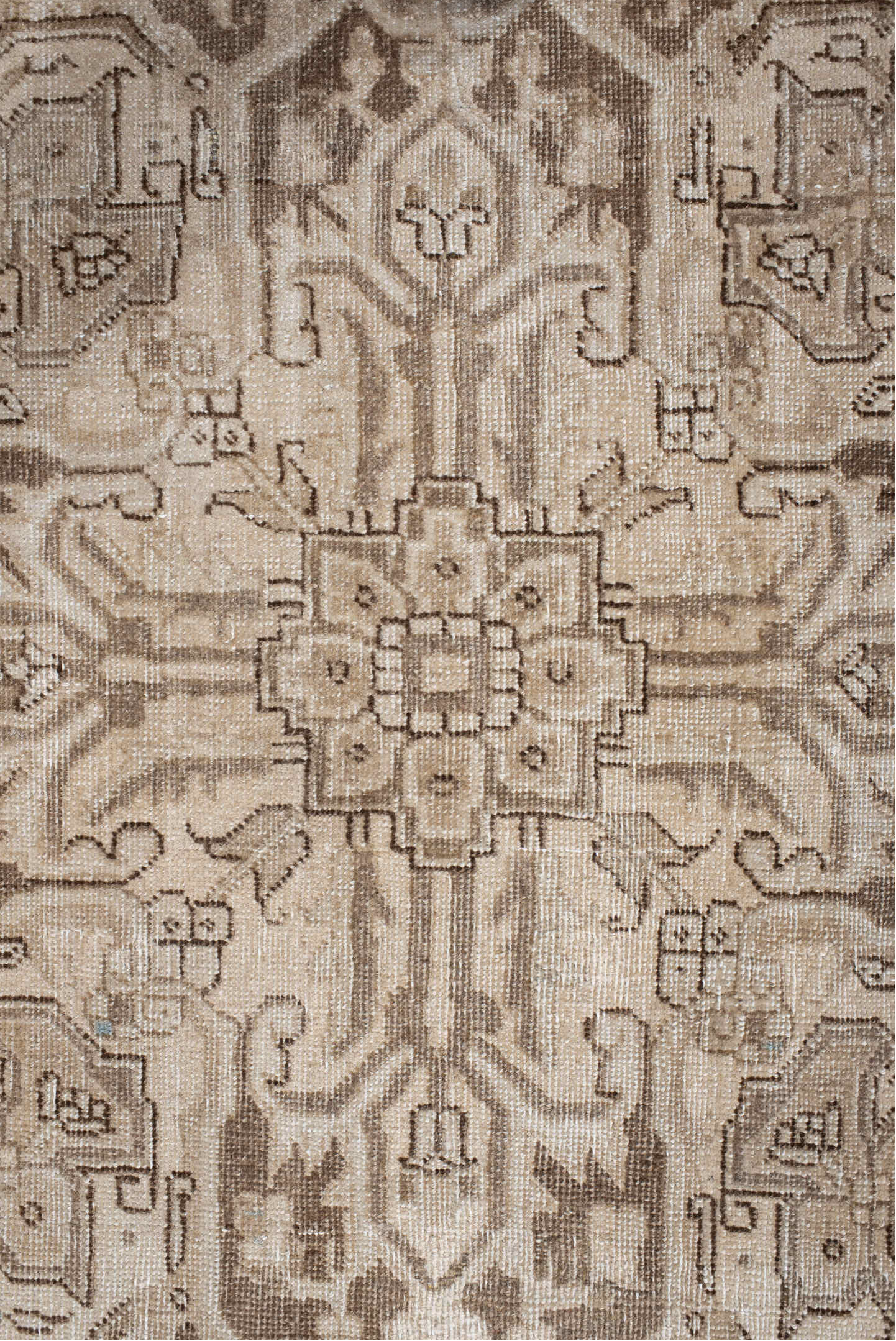 7' x 10' one-of-a-kind handmade vintage Heriz large size rug. Color palette: brown, gray, off-white, orange, pink