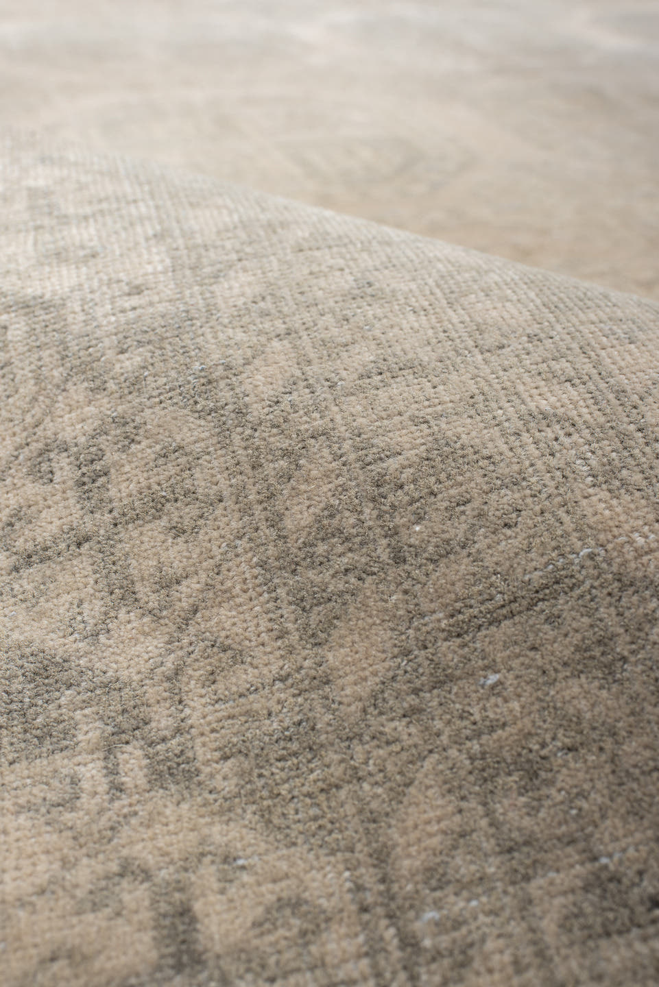 6' x 9' one-of-a-kind handmade antique Afghan medium size rug. Color palette: ivory, taupe, gray, beige, camel