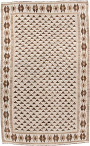 6' x 10' one-of-a-kind handmade antique Kilim large size rug. Color palette: ivory, taupe, brown, beige, camel, gray