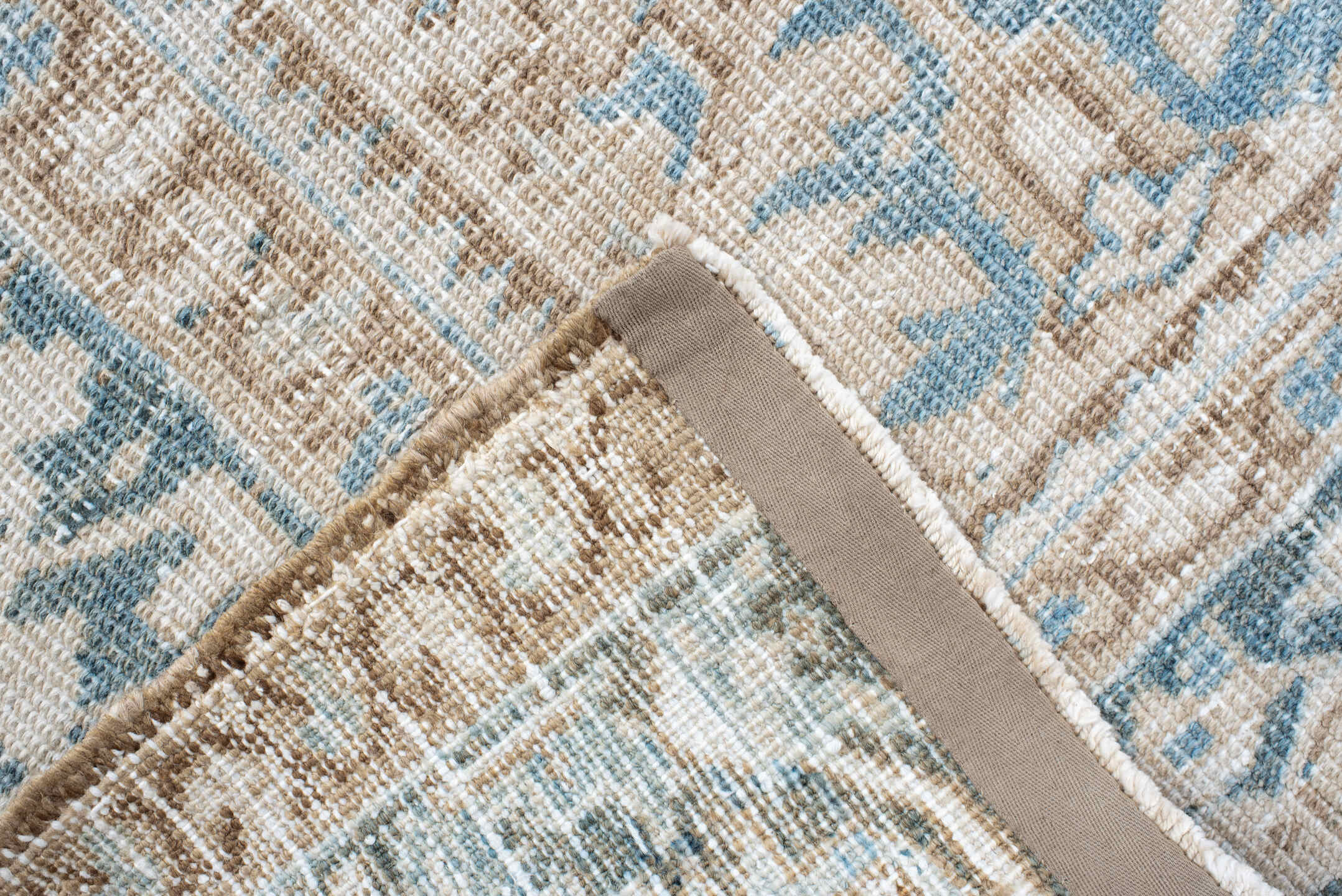 7' x 10' one-of-a-kind handmade antique Heriz large size rug. Color palette: ivory, light blue, taupe, beige, cream, gray