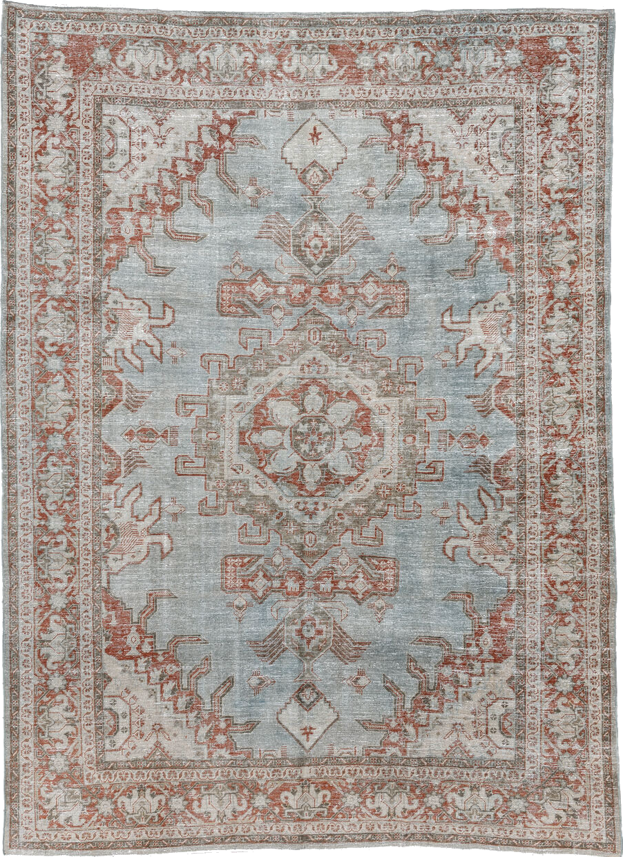 8' x 11' one-of-a-kind handmade vintage Veece large size rug. Color palette: brown, gainsboro, gray, light gray, off-white