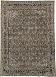 8' x 12' one-of-a-kind handmade antique Bibikabad large size rug. Color palette: ivory, navy, brown, sky_blue, charcoal