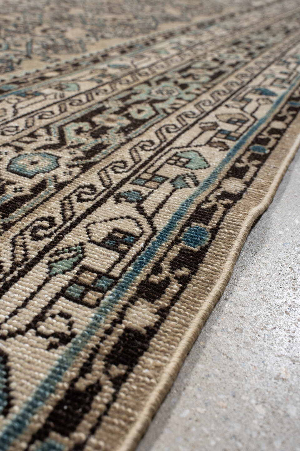 8' x 12' one-of-a-kind handmade antique Bibikabad large size rug. Color palette: ivory, navy, brown, sky_blue, charcoal
