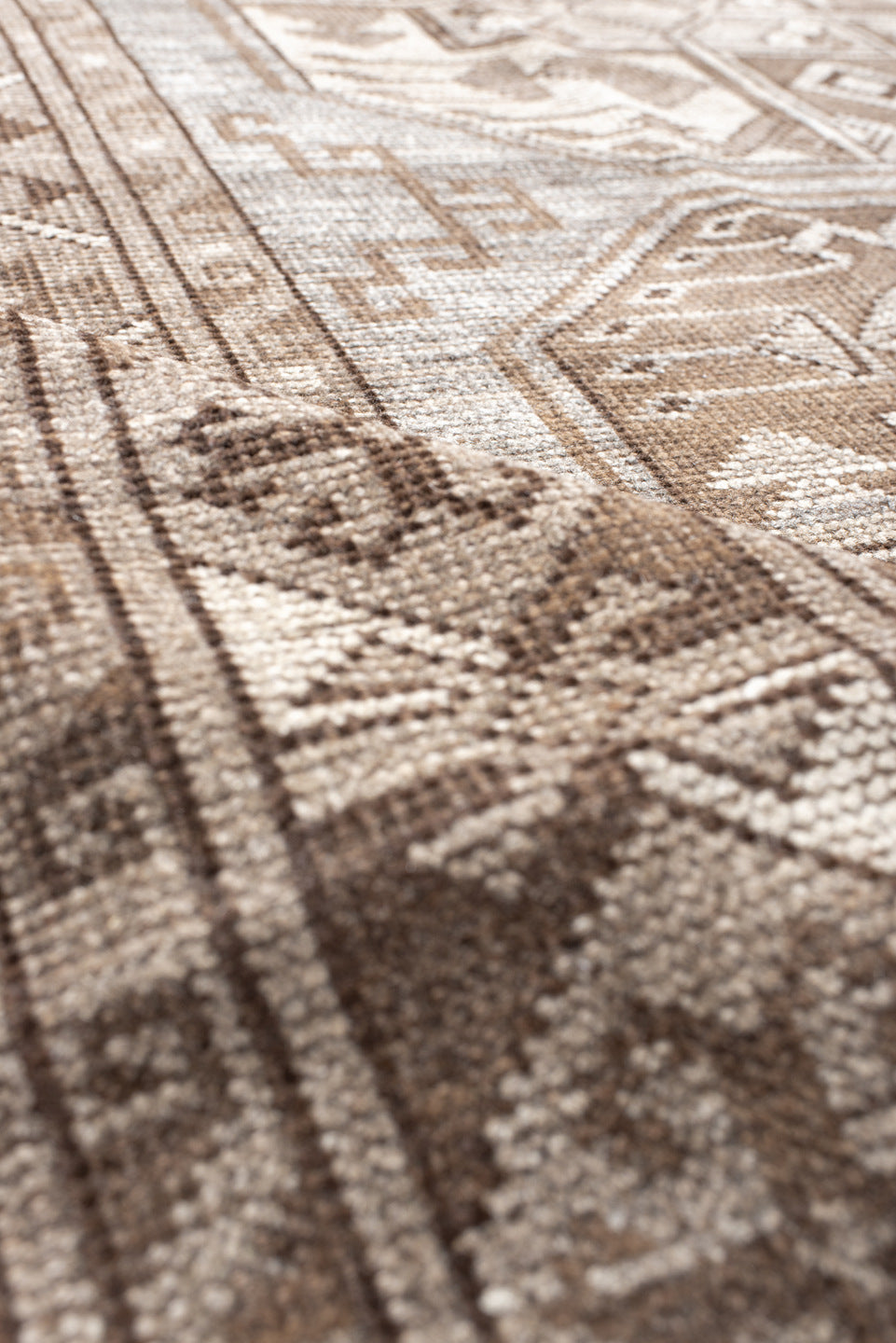 8' x 11' one-of-a-kind handmade antique Afghan large size rug. Color palette: taupe, brown, ivory, camel, charcoal, beige