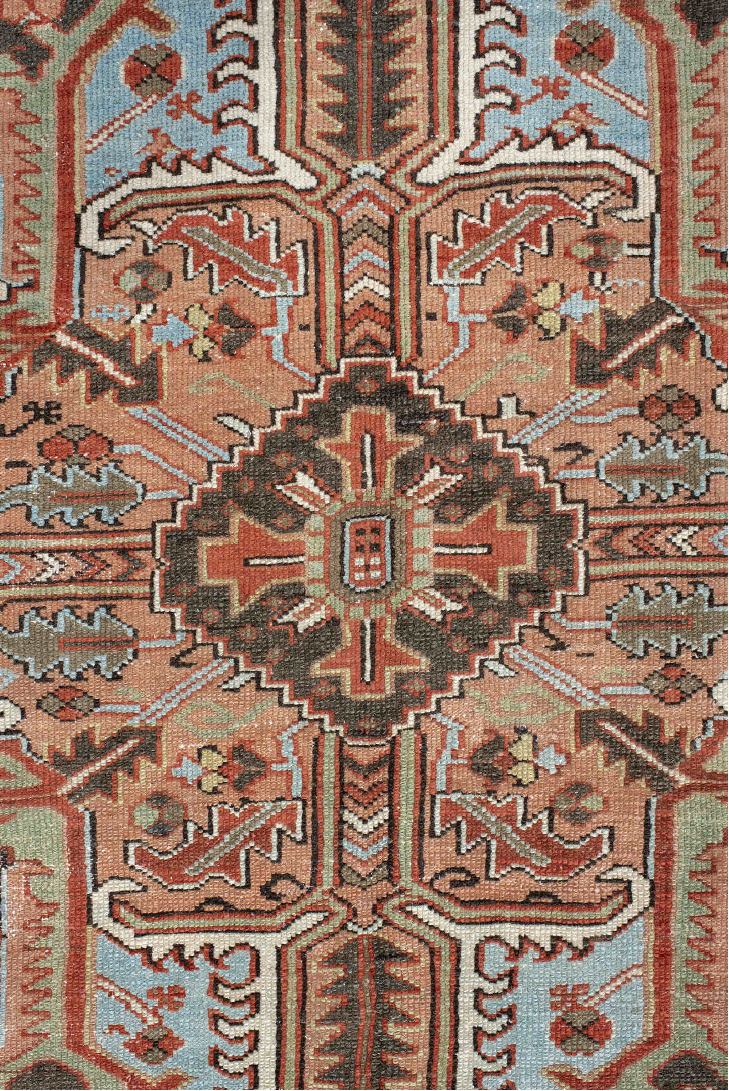 8' x 10' one-of-a-kind handmade vintage Karaje large size rug. Color palette: blue, brown, dark gray, dim gray, gray