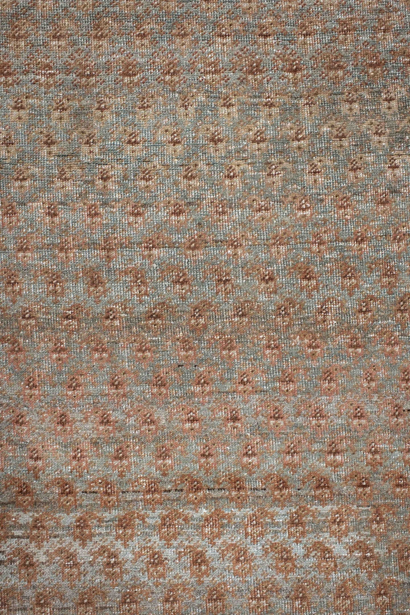 7' x 17' one-of-a-kind handmade vintage Bidjar rug. Color palette: taupe, dusty_rose, ivory, muted_blue, brown, charcoal