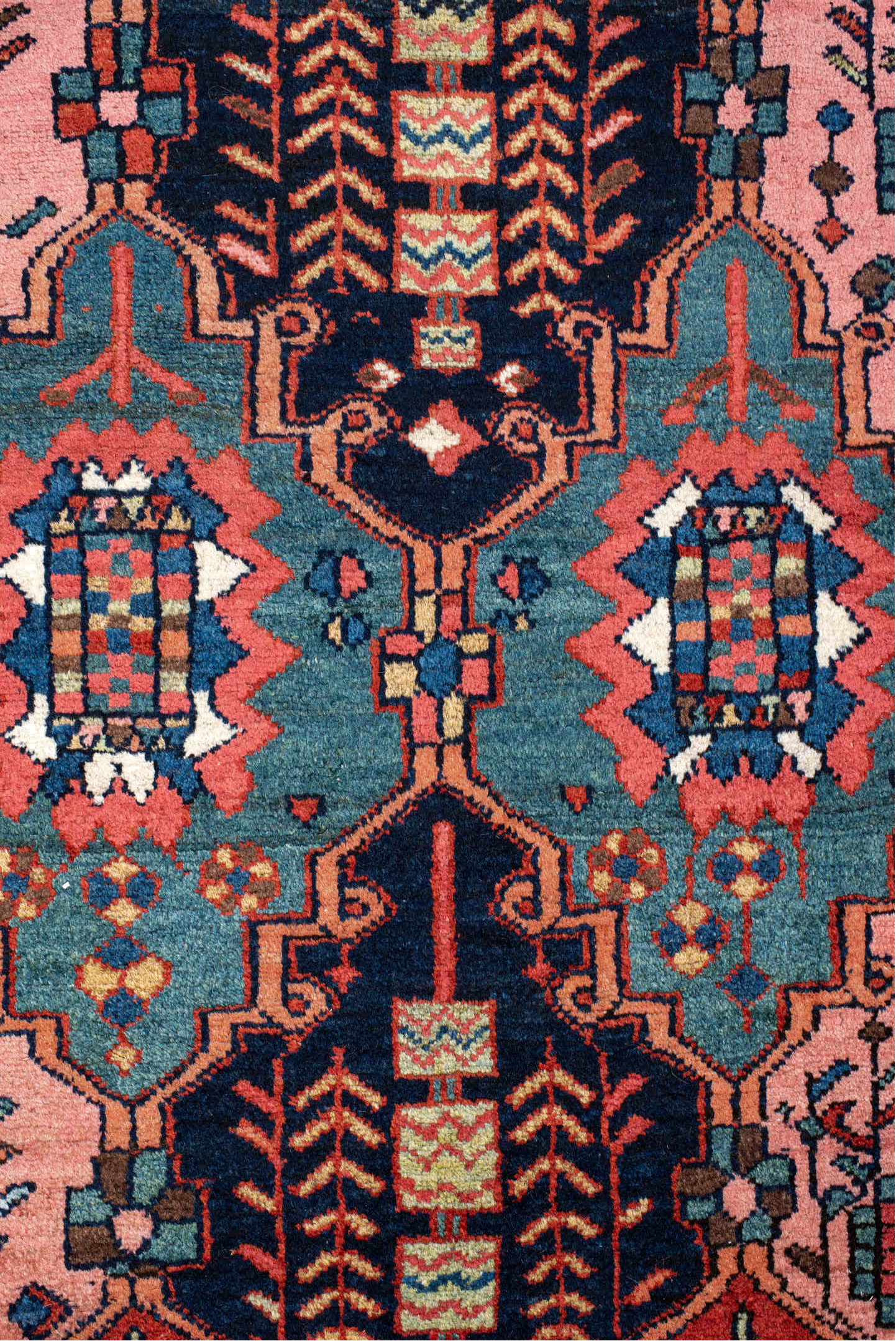 6' x 10' one-of-a-kind handmade vintage Baktiary large size rug. Color palette: black, blue, brown, burlywood