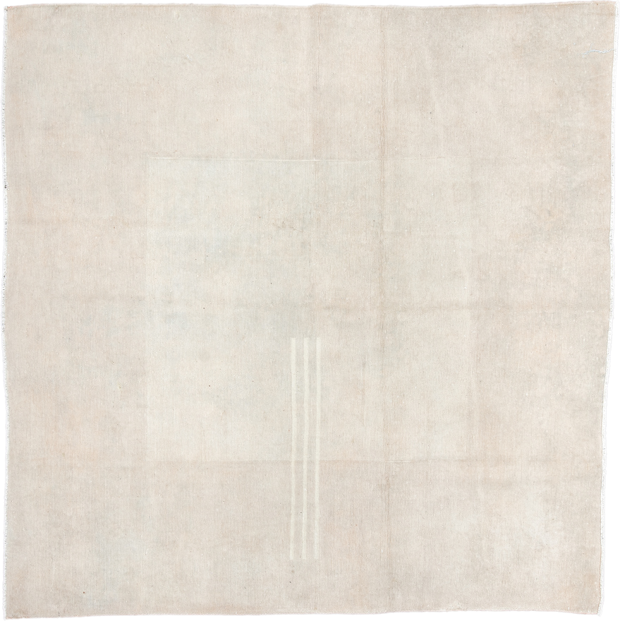 6' x 6' one-of-a-kind handmade vintage Tibetan rug. Color palette: ivory, cream, beige, taupe, gray