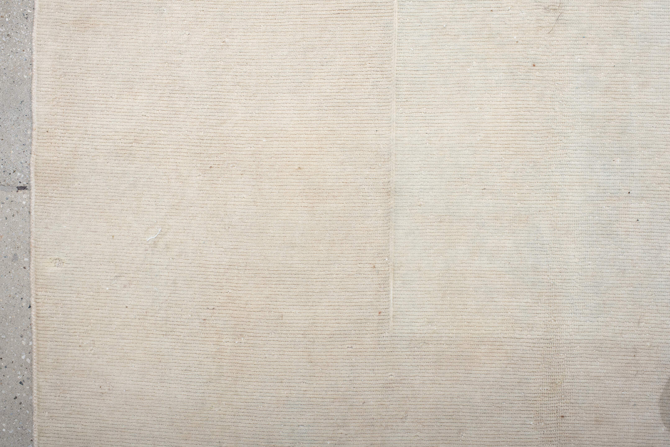 6' x 6' one-of-a-kind handmade vintage Tibetan rug. Color palette: antiquewhite, gainsboro, gray, light gray, linen