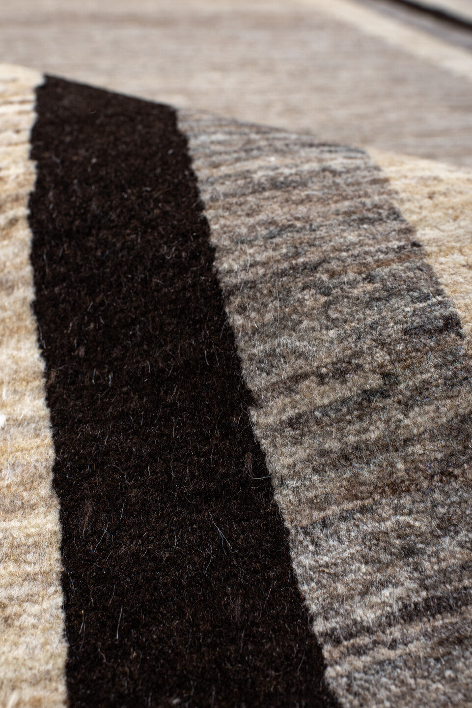 4' x 6' one-of-a-kind handmade vintage Gabbe small size rug. Color palette: black, brown, dim gray, gainsboro, gray