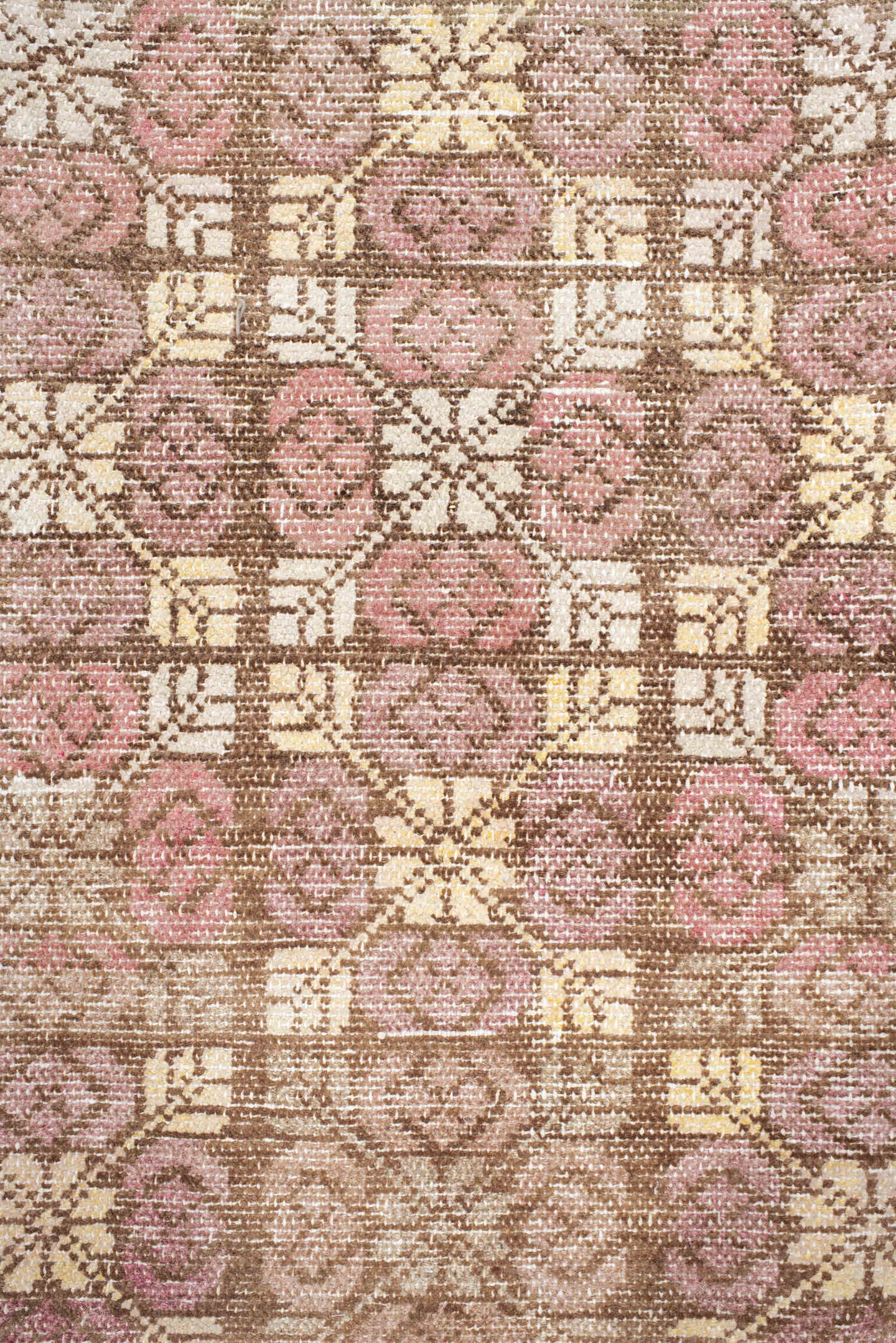 6' x 11' one-of-a-kind handmade antique European large size rug. Color palette: rose, ivory, taupe, dusty pink, beige