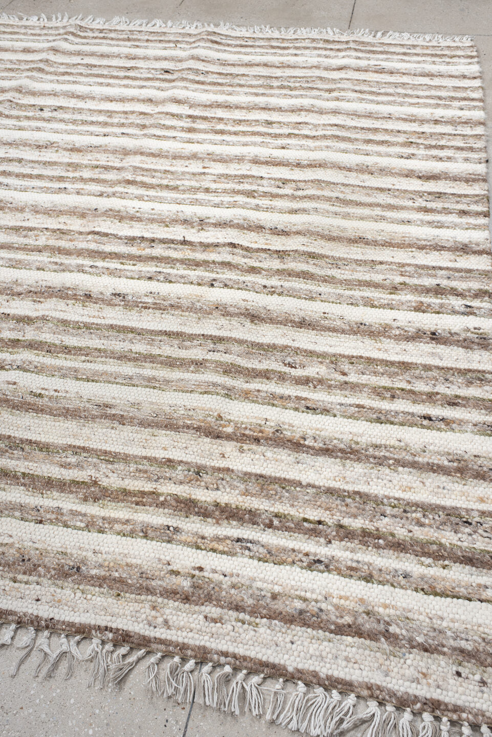 8' x 10' one-of-a-kind handmade vintage Kilim large size rug. Color palette: ivory, taupe, brown, sage, cream, charcoal