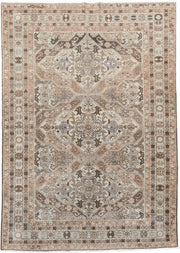 5' x 8' one-of-a-kind handmade antique Malayer medium size rug. Color palette: ivory, taupe, brown, beige, pale blue, camel