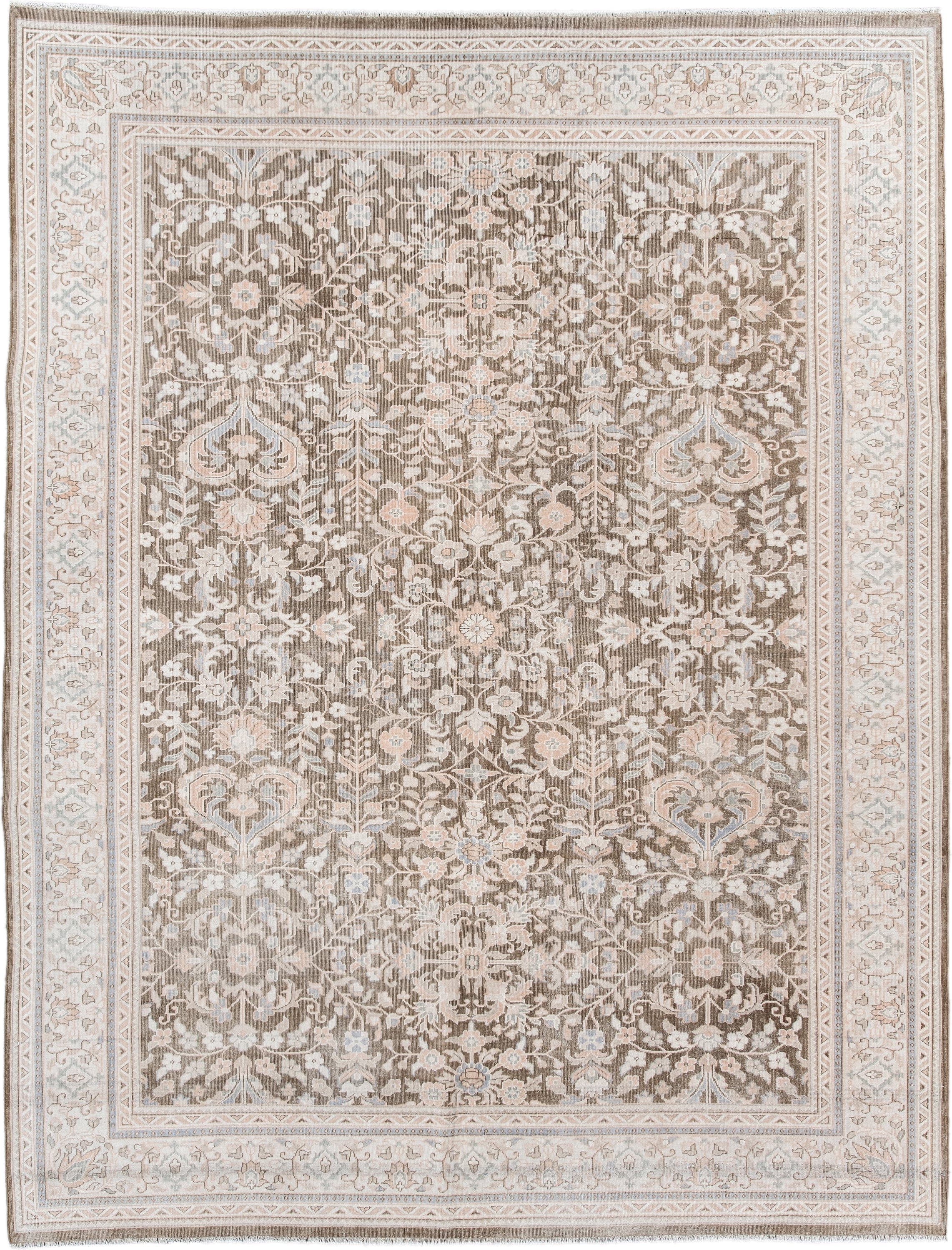 6' x 7' one-of-a-kind handmade antique Sivas rug. Color palette: taupe, ivory, beige, blush, pale blue, cream, sand, gray