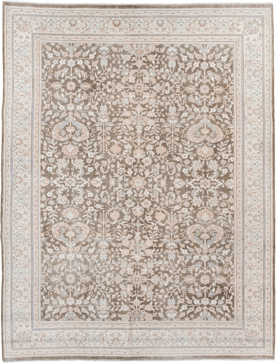 6' x 7' one-of-a-kind handmade antique Sivas rug. Color palette: taupe, ivory, beige, blush, pale blue, cream, sand, gray