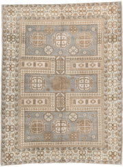 4' x 5' one-of-a-kind handmade vintage Sivas small size rug. Color palette: ivory, taupe, gray, camel, beige