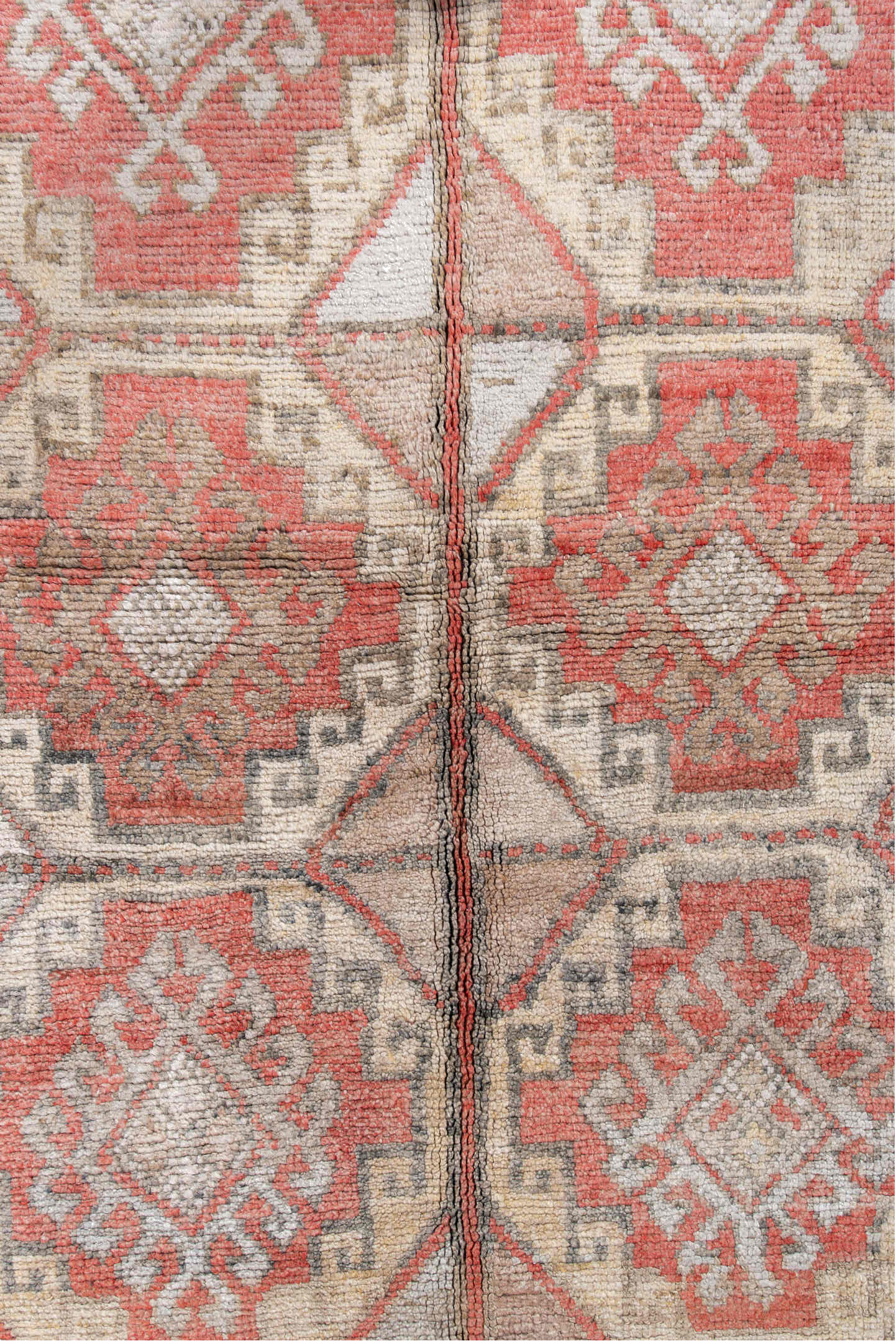 4' x 7' one-of-a-kind handmade vintage Anatolian rug. Color palette: brown, gray, light gray, off-white, pink, red, silver