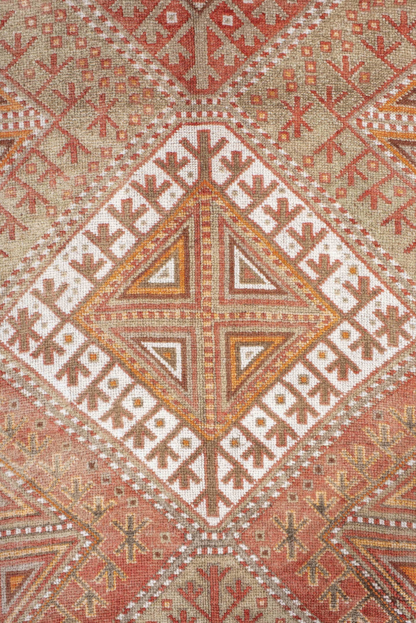 4' x 12' one-of-a-kind handmade antique Anatolian runner rug. Color palette: ivory, rust, camel, brown, terra cotta, taupe