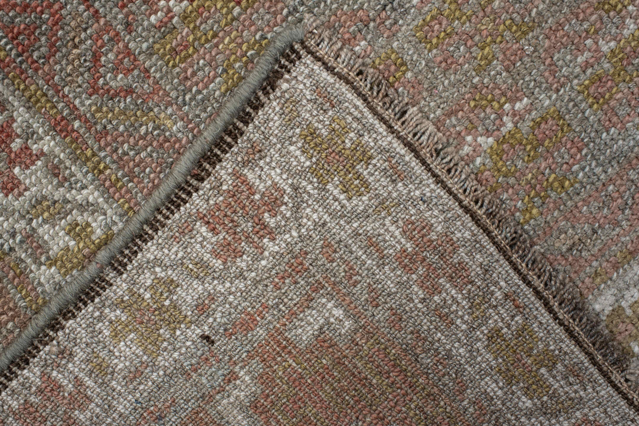 4' x 11' one-of-a-kind handmade vintage NW Persian runner rug. Color palette: taupe, camel, ivory, rust, brown, sage, beige