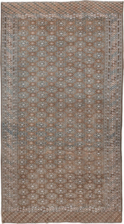 7' x 12' one-of-a-kind handmade antique Kilim large size rug. Color palette: taupe, brown, ivory, slate, camel, beige, gray