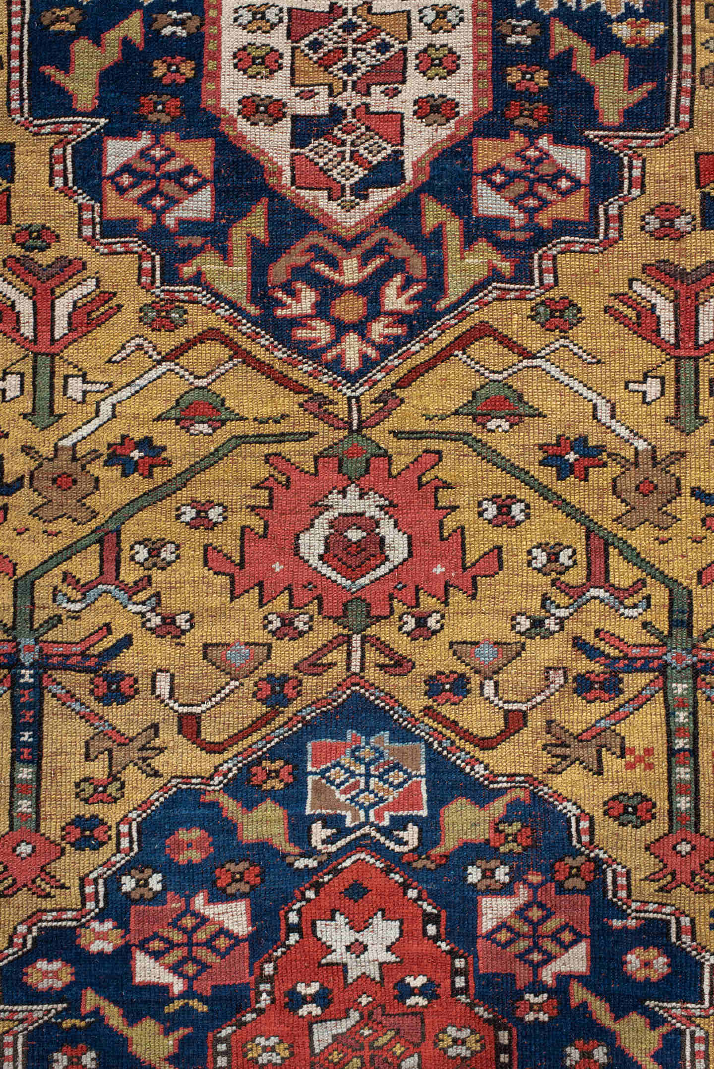 3' x 13' one-of-a-kind handmade antique NW Persian runner rug. Color palette: camel, navy, rust, ivory, crimson, saffron