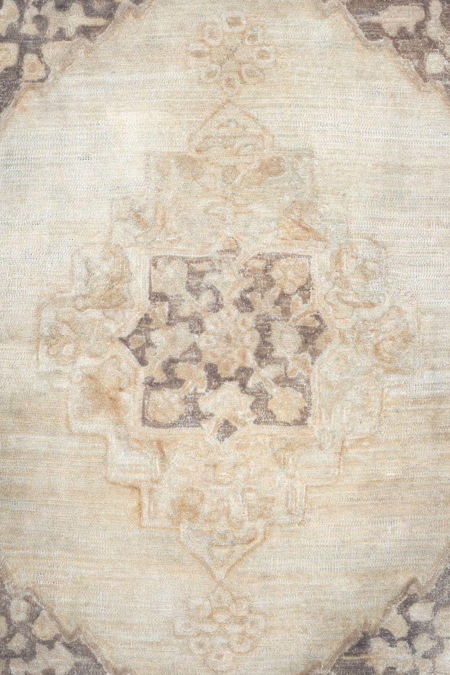 4' x 5' one-of-a-kind handmade antique Hooked small size rug. Color palette: ivory, beige, taupe, charcoal, cream, gray