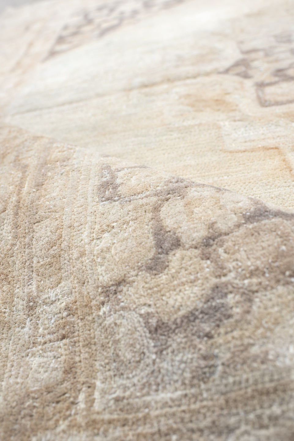 4' x 5' one-of-a-kind handmade antique Hooked small size rug. Color palette: ivory, beige, taupe, charcoal, cream, gray