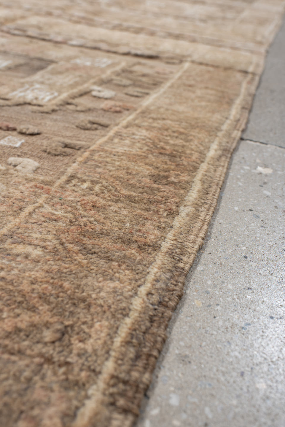 4' x 8' one-of-a-kind handmade vintage Belouch runner rug. Color palette: taupe, ivory, beige, camel, rose, brown, gray