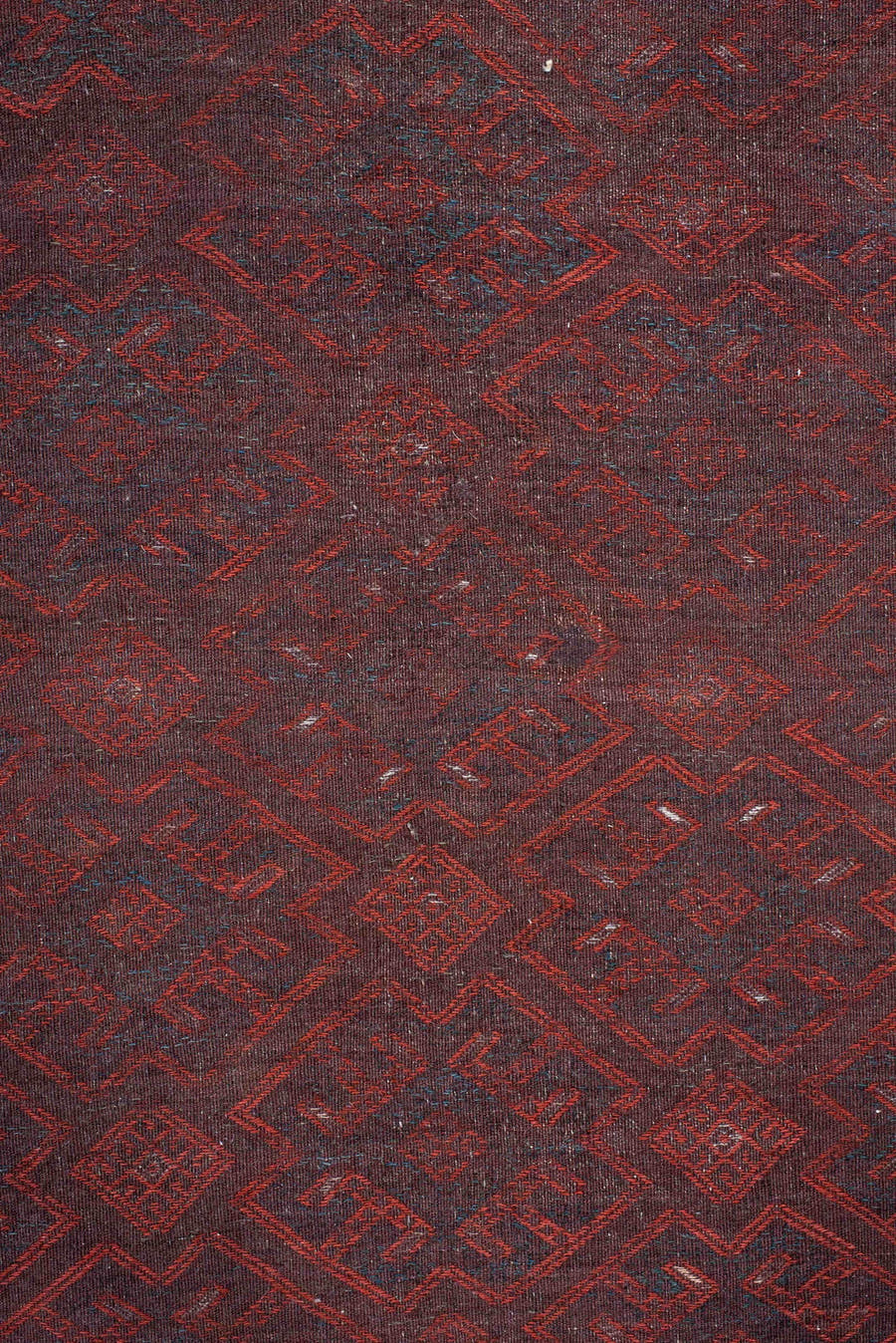 6' x 10' one-of-a-kind handmade vintage Kilim large size rug. Color palette: burgundy, rust, indigo, plum, charcoal, taupe