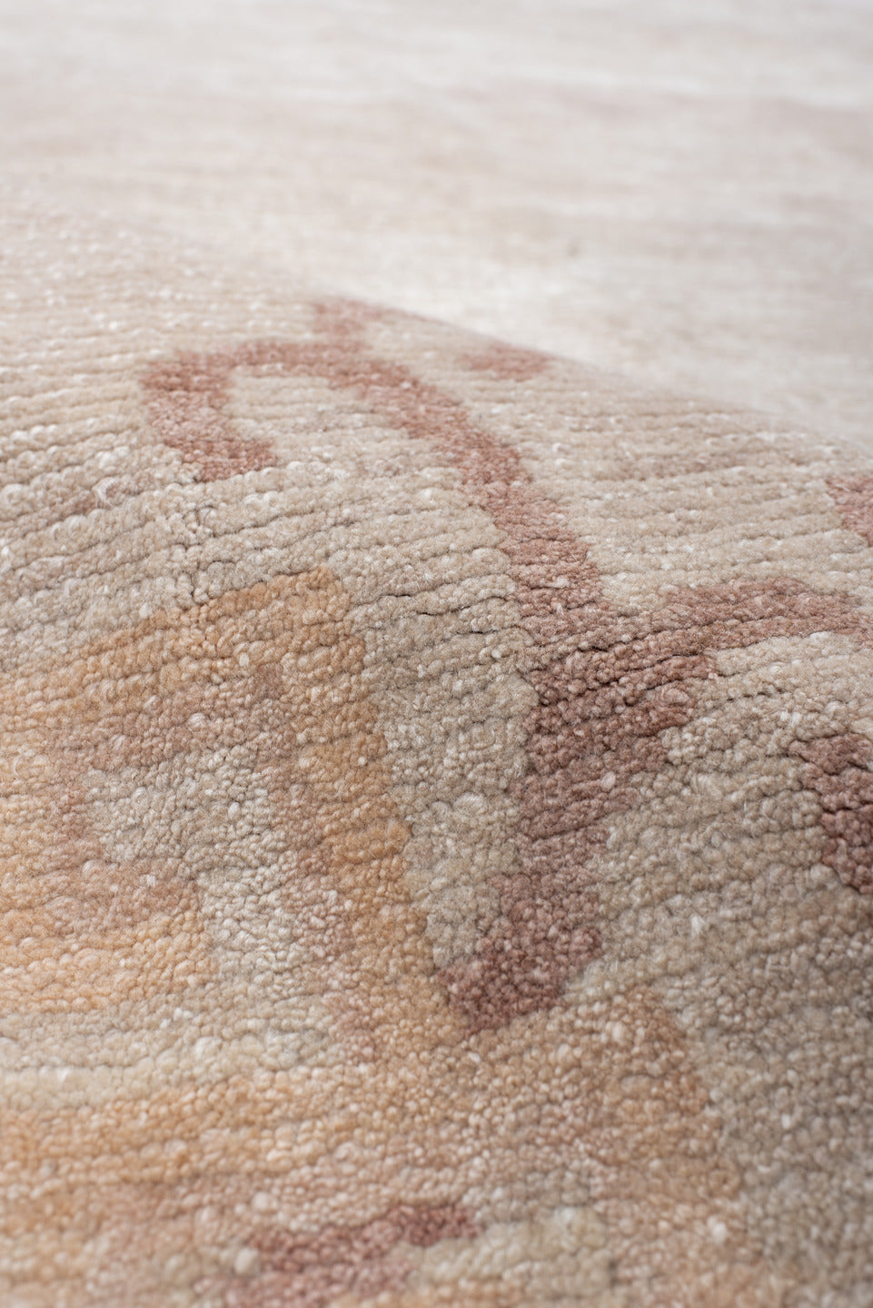 8' x 11' one-of-a-kind handmade vintage Tibetan large size rug. Color palette: ivory, blush, pale rose, cream, taupe, pink