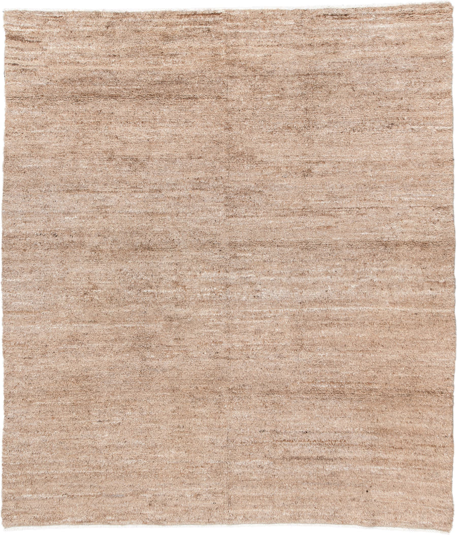 8' x 9' one-of-a-kind handmade vintage India rug. Color palette: tan, camel, taupe, beige, cream, gray, ivory