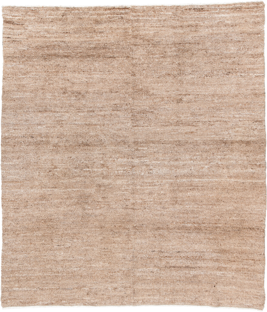 8' x 9' one-of-a-kind handmade vintage India rug. Color palette: tan, camel, taupe, beige, cream, gray, ivory