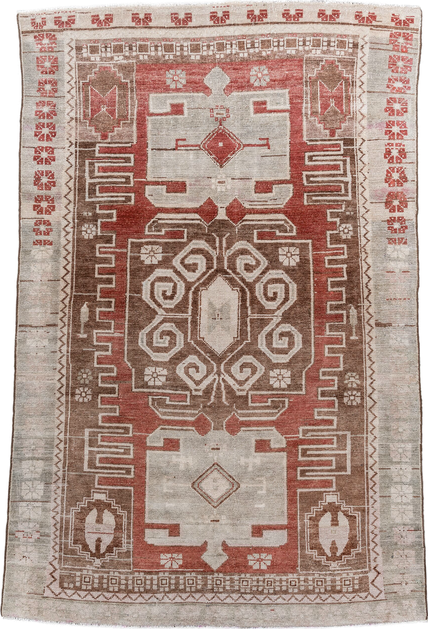 4' x 6' one-of-a-kind handmade antique Hamadan small size rug. Color palette: ivory, rust, taupe, brown, rose, terracotta
