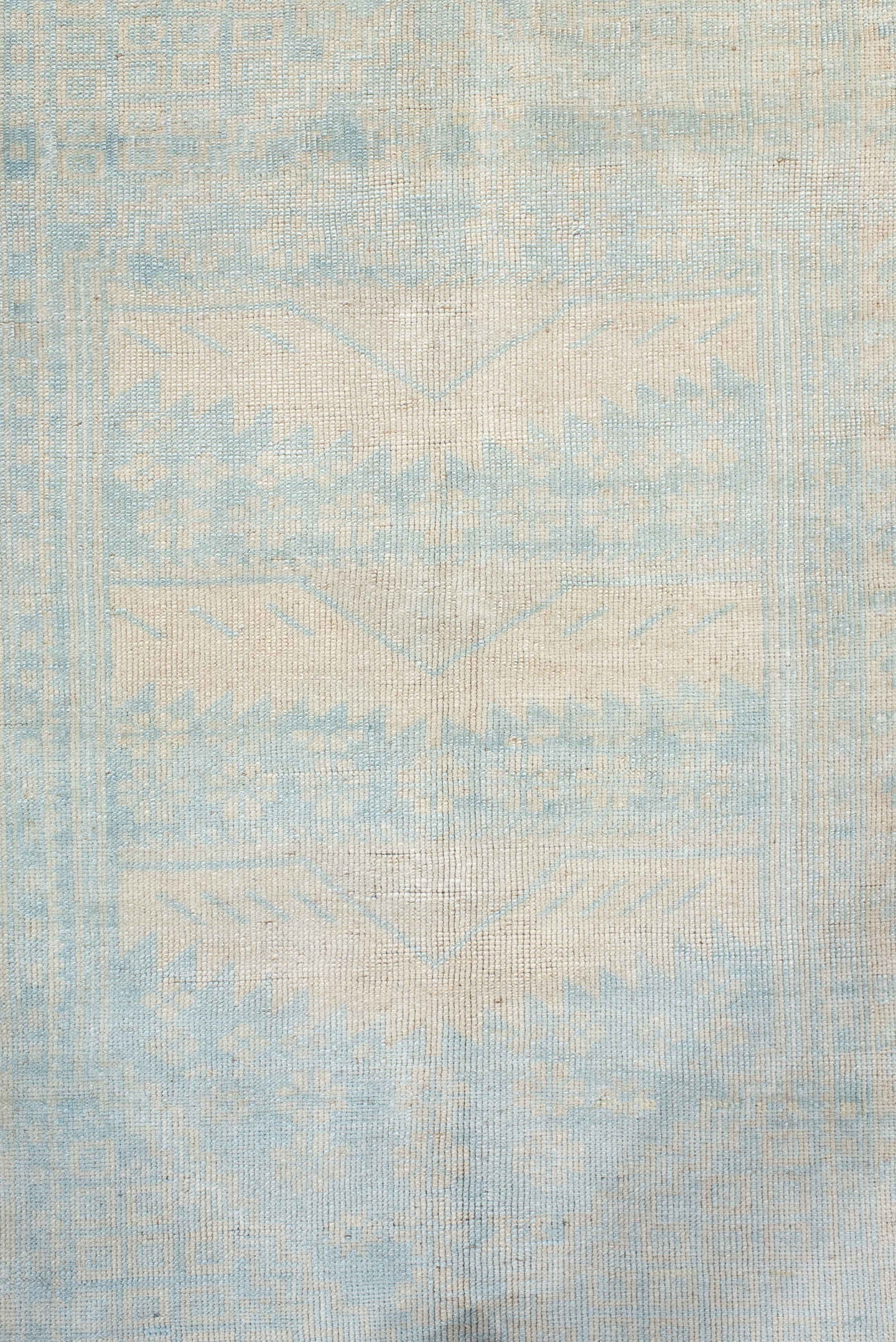 2' x 4' one-of-a-kind handmade vintage Anatolian small size rug. Color palette: ivory, pale blue, cream, sky blue