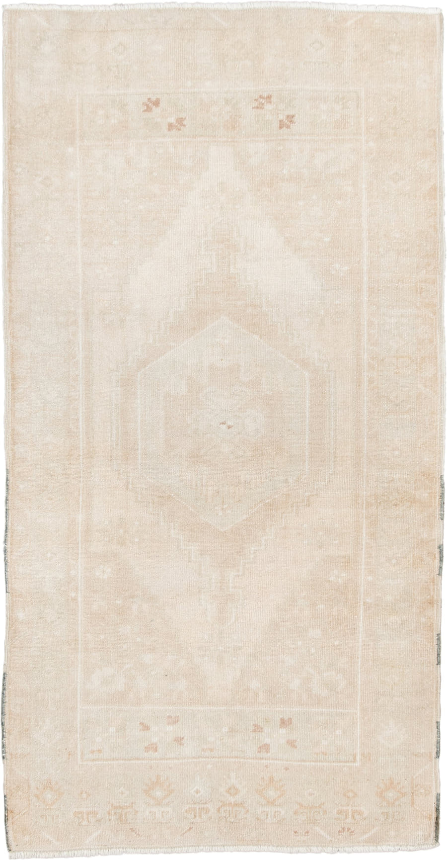 3' x 6' one-of-a-kind handmade antique Oushak small size rug. Color palette: ivory, cream, blush, beige, taupe, pink, gray
