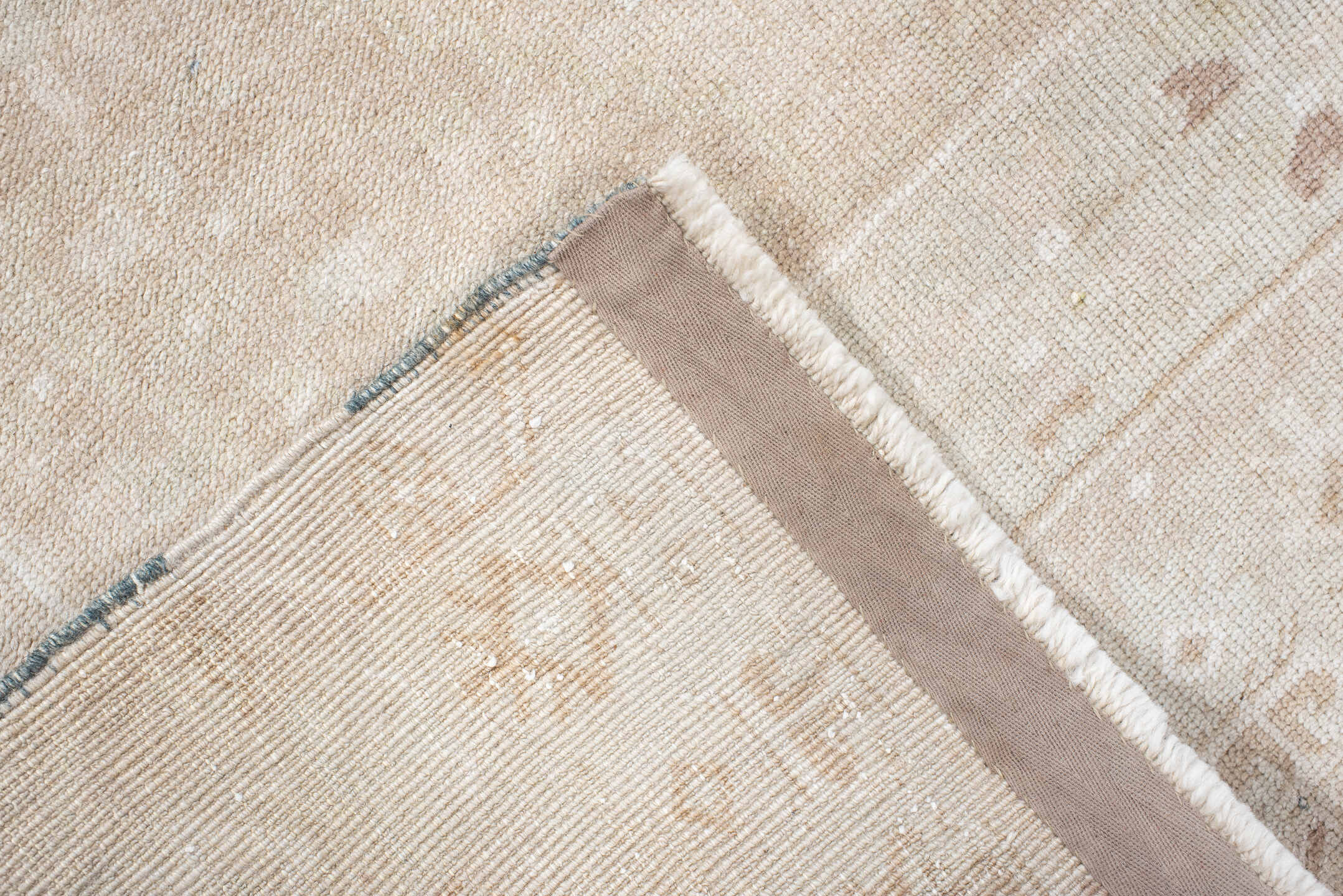 3' x 6' one-of-a-kind handmade antique Oushak small size rug. Color palette: ivory, cream, blush, beige, taupe, pink, gray