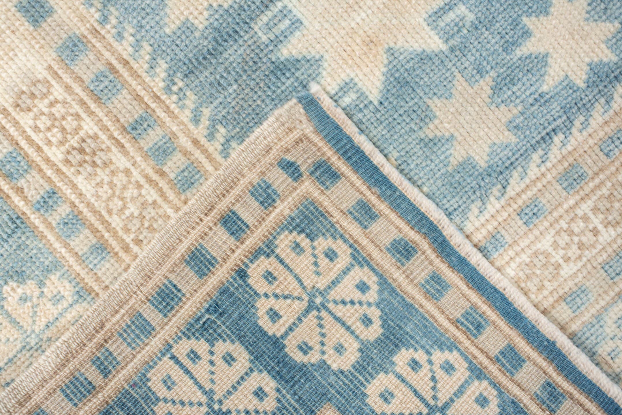 3' x 5' one-of-a-kind handmade antique Ardebil small size rug. Color palette: ivory, sky blue, beige, camel, light blue