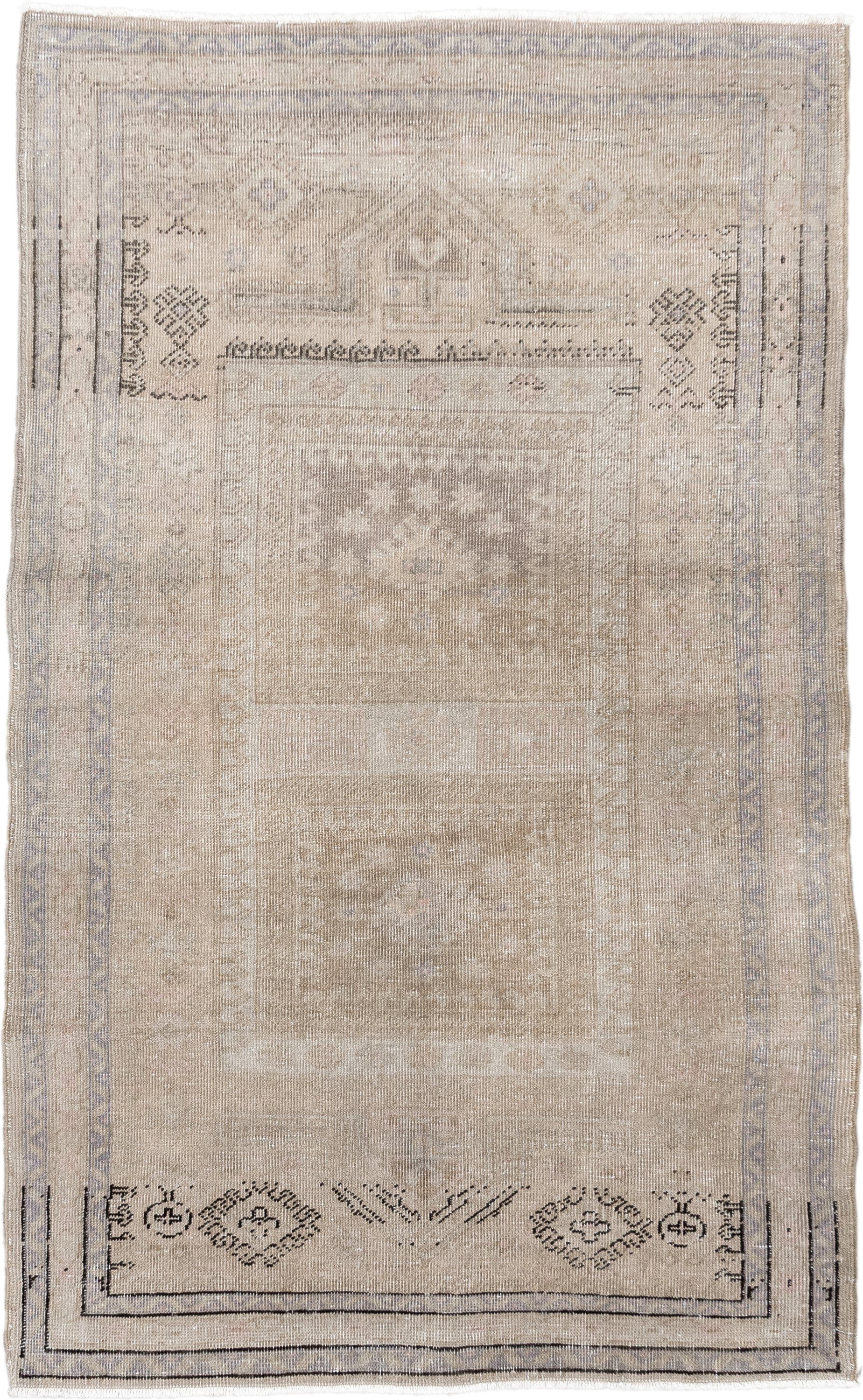 3' x 5' one-of-a-kind handmade antique Sparta small size rug. Color palette: ivory, taupe, beige, charcoal, greige, gray