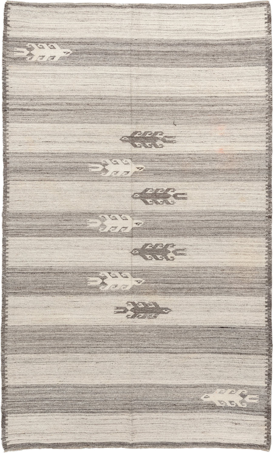 5' x 8' one-of-a-kind handmade antique Kilim medium size rug. Color palette: ivory, gray, charcoal, cream, black