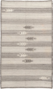 5' x 8' one-of-a-kind handmade antique Kilim medium size rug. Color palette: ivory, gray, charcoal, cream, black